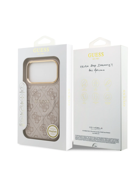 Funda GUESS iPhone 17 Pro Polipiel Rosa con MagSafe Logo Clásico