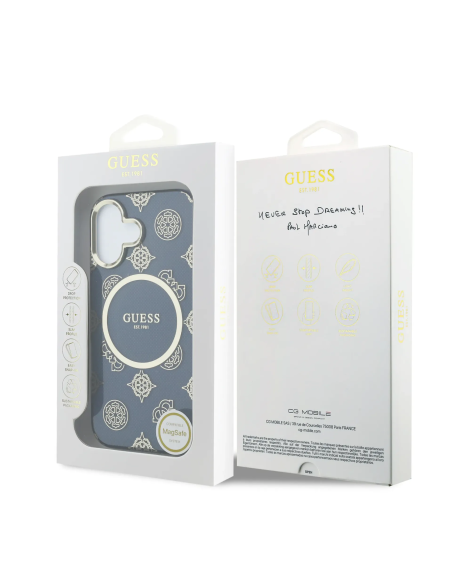 GUESS – Funda iPhone 17 Rígida Azul Multilogo