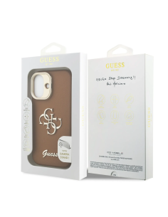 GUESS Case for iPhone 17 with Grainy Leather Effect, 4G Logo and Camera Stand (Camel)