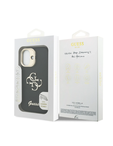 Funda GUESS para iPhone 17 efecto granulado con logotipo 4G y soporte integrado (Negro)