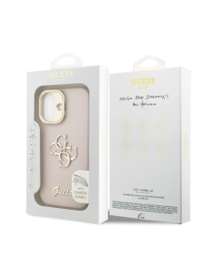 Funda GUESS para iPhone 17 efecto granulado con logotipo 4G y soporte integrado (Rosa)