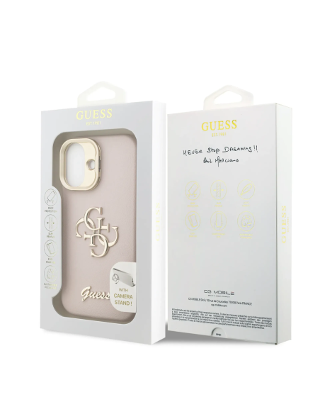 Funda GUESS para iPhone 17 efecto granulado con logotipo 4G y soporte integrado (Rosa)