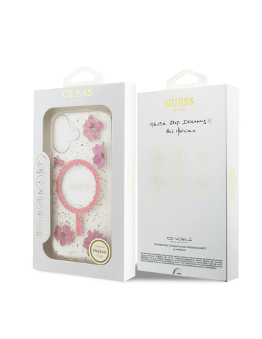GUESS – Funda iPhone 17 con MagSafe y Diseño Floral de Rosas con Detalles Dorados