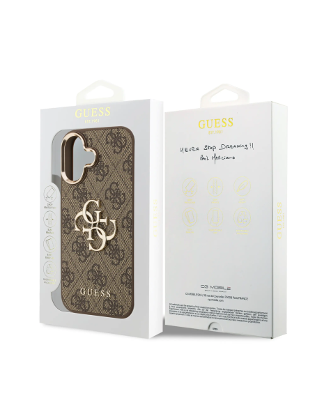 Funda GUESS para iPhone 17 efecto piel y logotipo 4G (Marrón)