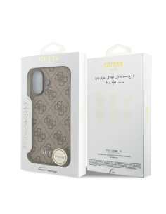 GUESS – Funda iPhone 17 en Color Marrón con Logo 4G y Charm Dorado