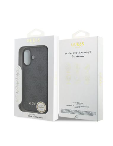 Funda GUESS iPhone 17 Negra con Logo 4G y Charm Dorado