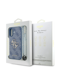 Funda GUESS para iPhone 17 con correa de perlas, efecto piel y logotipo 4G (Azul)