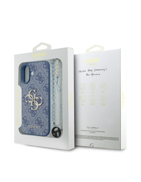 Funda GUESS para iPhone 17 con correa de perlas, efecto piel y logotipo 4G (Azul)
