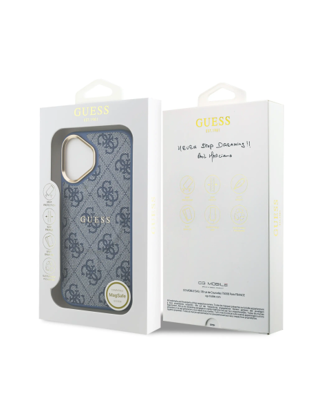 Funda GUESS iPhone 17 Polipiel Azul con MagSafe Logo Clásico