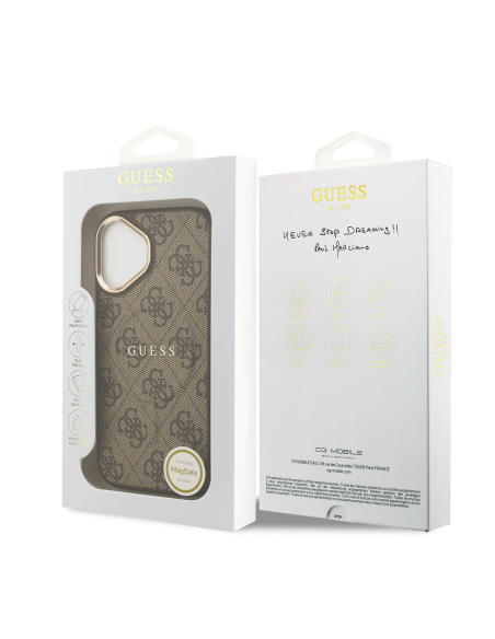 GUESS – Funda iPhone 17 en Polipiel Marrón con MagSafe y Logo Clásico