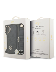 GUESS – Funda iPhone 17 en Polipiel Negra con Logo de Strass y Correa Ancha