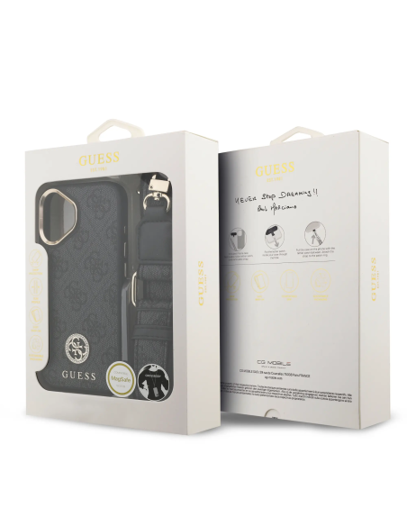 Funda GUESS iPhone 17 de Polipiel Negra con Logo Strass y Correa Ancha