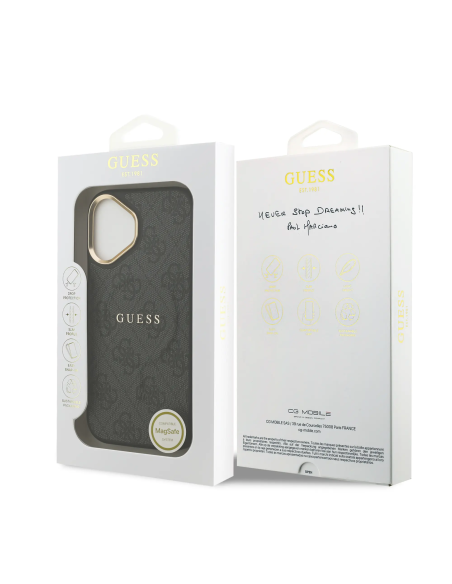 Funda GUESS iPhone 17 Polipiel Negra con MagSafe Logo Clásico