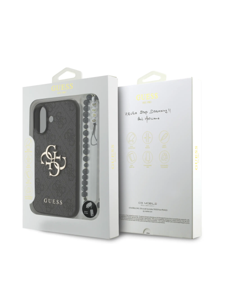 GUESS Case for iPhone 17 with Pearl Strap, PU Finish and 4G Logo (Black)