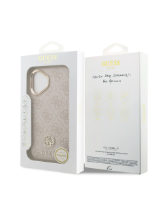 Funda GUESS iPhone 17 Polipiel Rosa con Logo 4G Strass