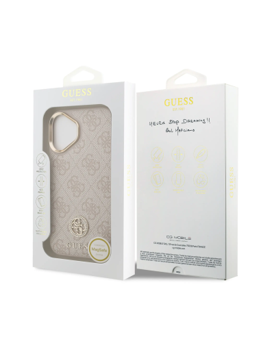 GUESS – Funda iPhone 17 en Polipiel Rosa con Logo 4G de Strass