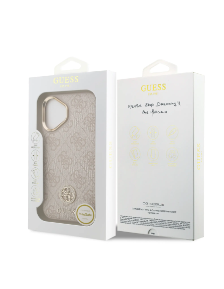 Funda GUESS iPhone 17 Polipiel Rosa con Logo 4G Strass