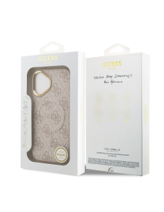 Funda GUESS iPhone 17 Polipiel Rosa con MagSafe Logo Clásico