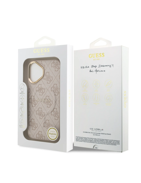 GUESS – Funda iPhone 17 en Polipiel Rosa con MagSafe y Logo Clásico
