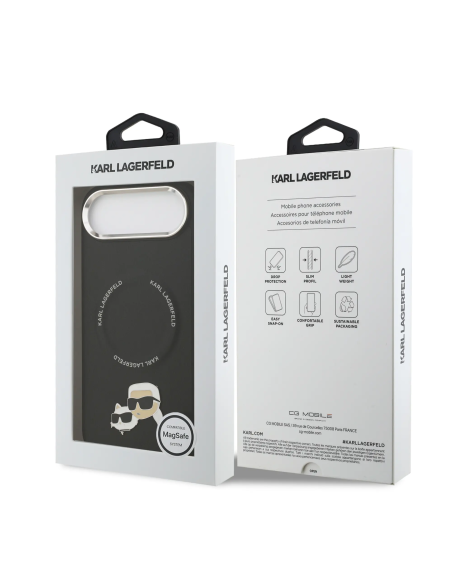 Karl Lagerfeld – Funda iPhone 17 Air en PU con MagSafe Negra y Pins K&C