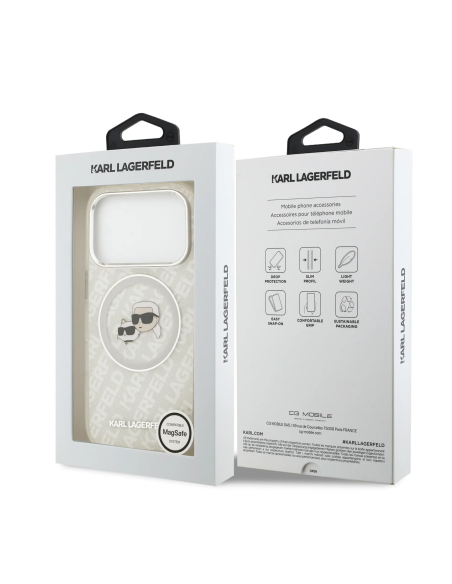 Karl Lagerfeld – Funda iPhone 17 Pro con MagSafe IML Brillo Gris y Logo K&C