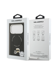 Karl Lagerfeld – Funda iPhone 17 Pro en PU con MagSafe Negra y Pins K&C