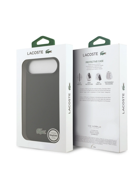LACOSTE – Funda iPhone 17 Air con MagSafe en PVC Petit Piqué Negra con Logo Lacado