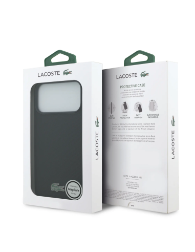 LACOSTE – Funda iPhone 17 Pro Max con MagSafe en PVC Petit Piqué Negra con Logo Lacado