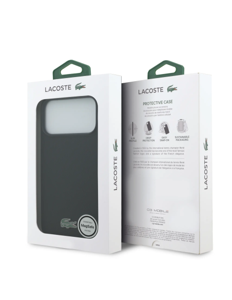 LACOSTE – Funda iPhone 17 Pro Max con MagSafe en PVC Petit Piqué Negra con Logo Lacado