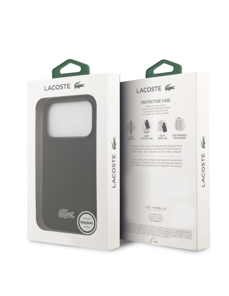 Funda LACOSTE iPhone 17 Pro MagSafe PVC Petit Piqué Logo Lacado Negra