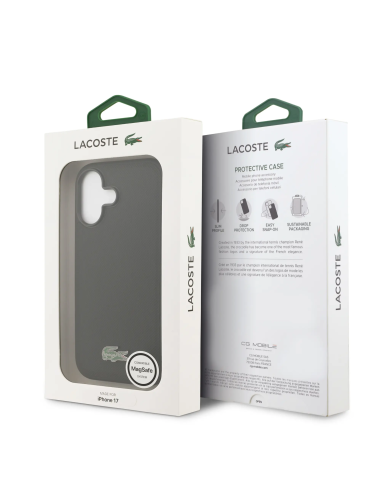 LACOSTE – Funda para iPhone 17 con MagSafe en PVC Petit Piqué Negra con Logo Lacado