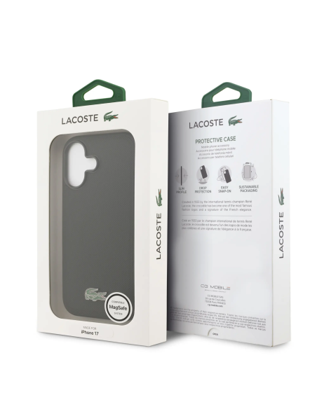 LACOSTE – Funda para iPhone 17 con MagSafe en PVC Petit Piqué Negra con Logo Lacado