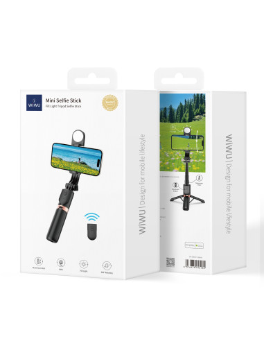 Mini Selfie Stick with Lights Black