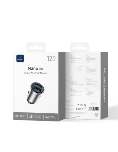 Nano Cargador Rápido para Coche (2.4A) Gris