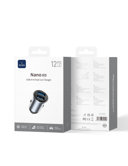12W Nano Lite 2A Fast Car Charger Grey
