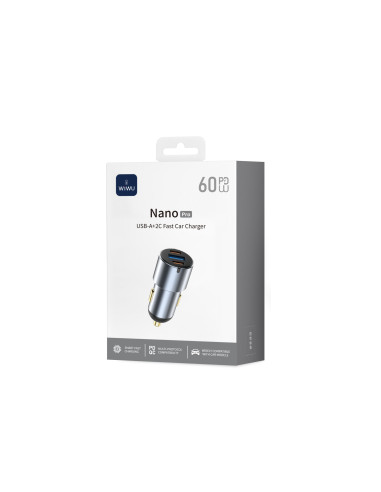 60W Nano Pro A+2C Fast Car Charger Grey