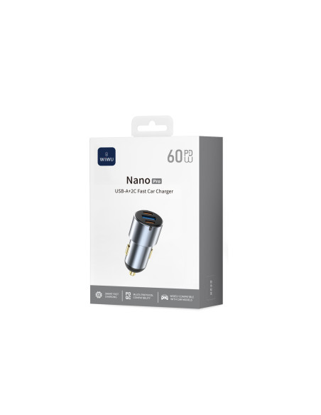 Nano Cargador para Coche de 60W (A+2C), Gris