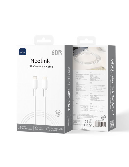 USB-C to USB-C Silicone Cable 60W Neolink White (2 m)