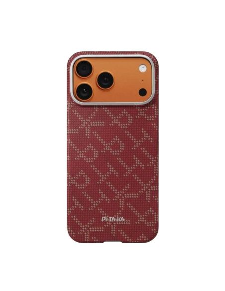 PITAKA – Funda UltraSlim iPhone 17 Pro Monogram Gold/Red Fibra Aramida