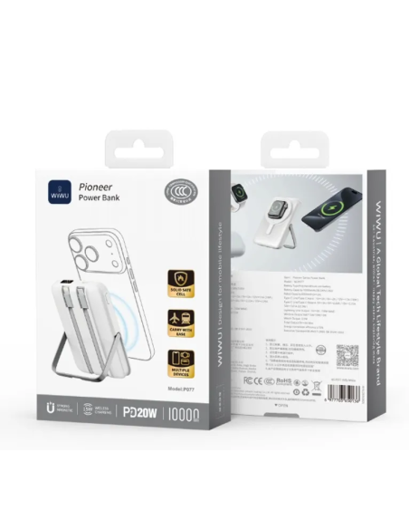 Power Bank MagSafe 3 en 1 de 10.000 mAh con Soporte Pioneer (Blanco)