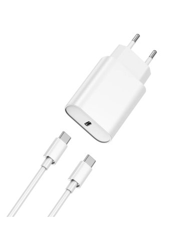 PD 20W Fast Charger + C to C Cable White EU plug
