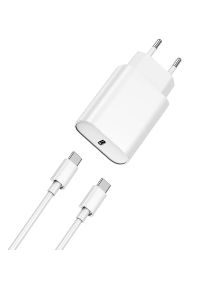 PD 20W Fast Charger + C to C Cable White EU plug