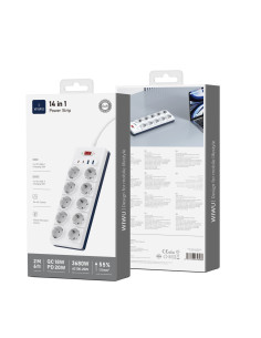 Regleta de Enchufes GaN 14 en 1 con USB-C PD 20 W y 10 Tomas