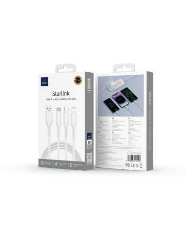 Usb A-C+L+M 3.1A StarLink Cable 1.2 Meters White