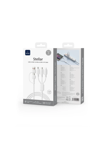 Cable USB-A + USB-C a Micro USB + Lightning 2,1 A Stellar (1,2 m)