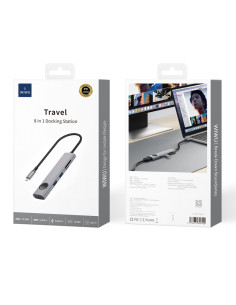 HUB USB-C 8 en 1 con HDMI, PD 100W, 2 USB-A, 2 USB-C, TF y SD Travel