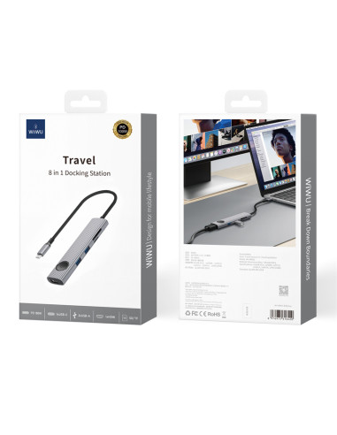 HUB USB-C 8 en 1 con HDMI, PD 100W, 2 USB-A, 2 USB-C, TF y SD Travel