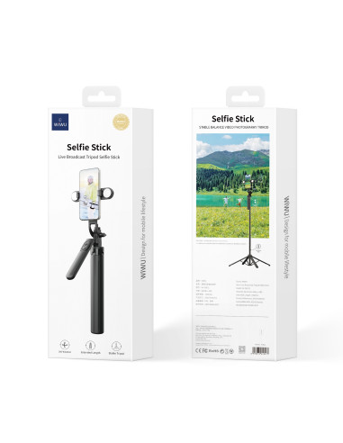 Selfie Stick with Tripod for Live Streaming with Lights Black