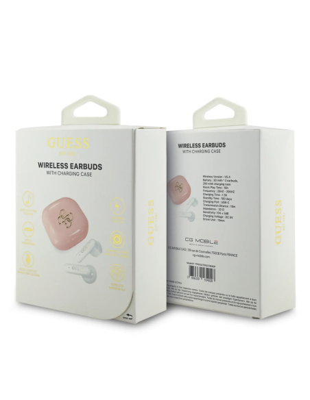 Auriculares TWS GUESS con logotipo 4G (Rosa)
