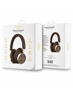Cascos Bluetooth GUESS de polipiel con logotipo clásico (Marrón)